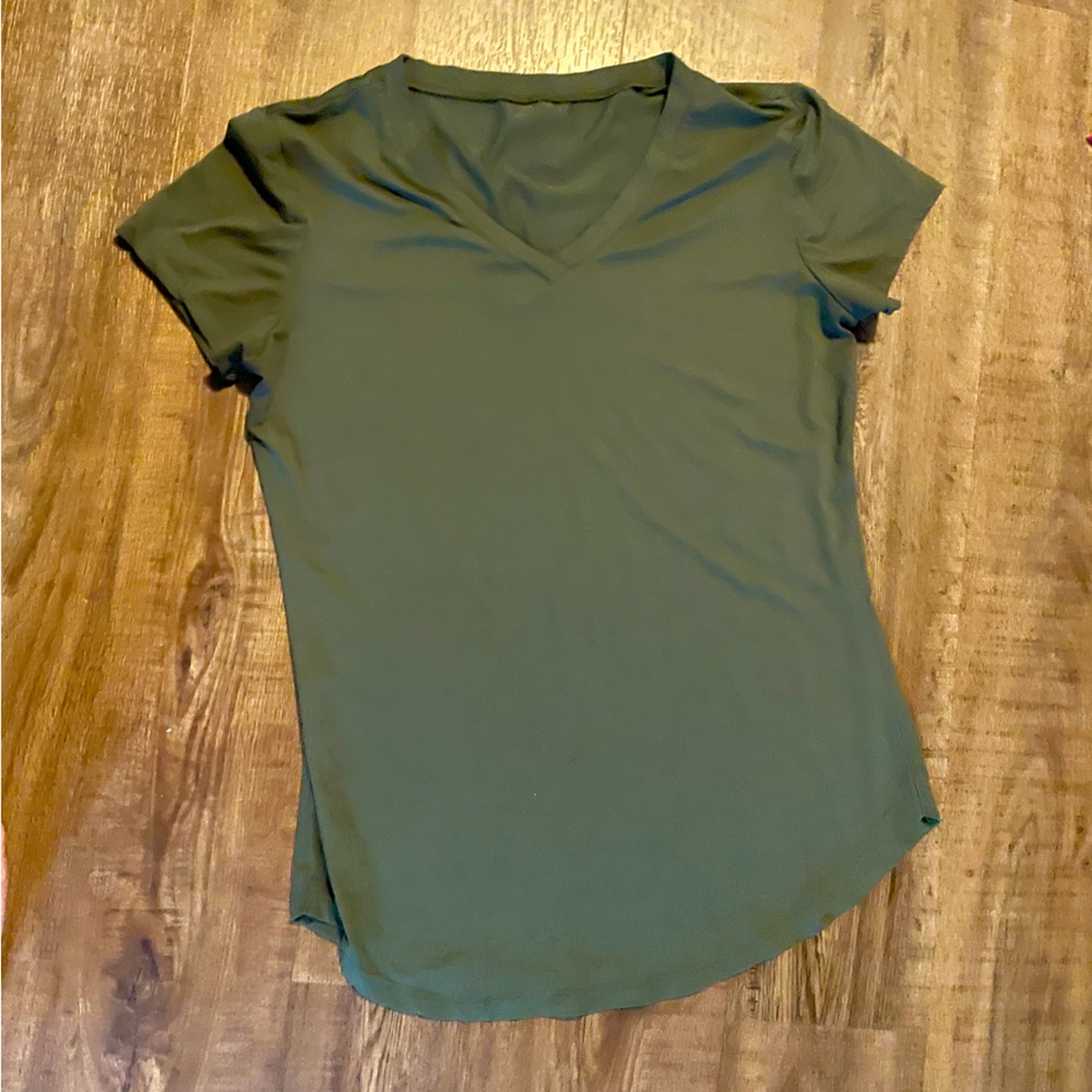 Green v neck satin shirt